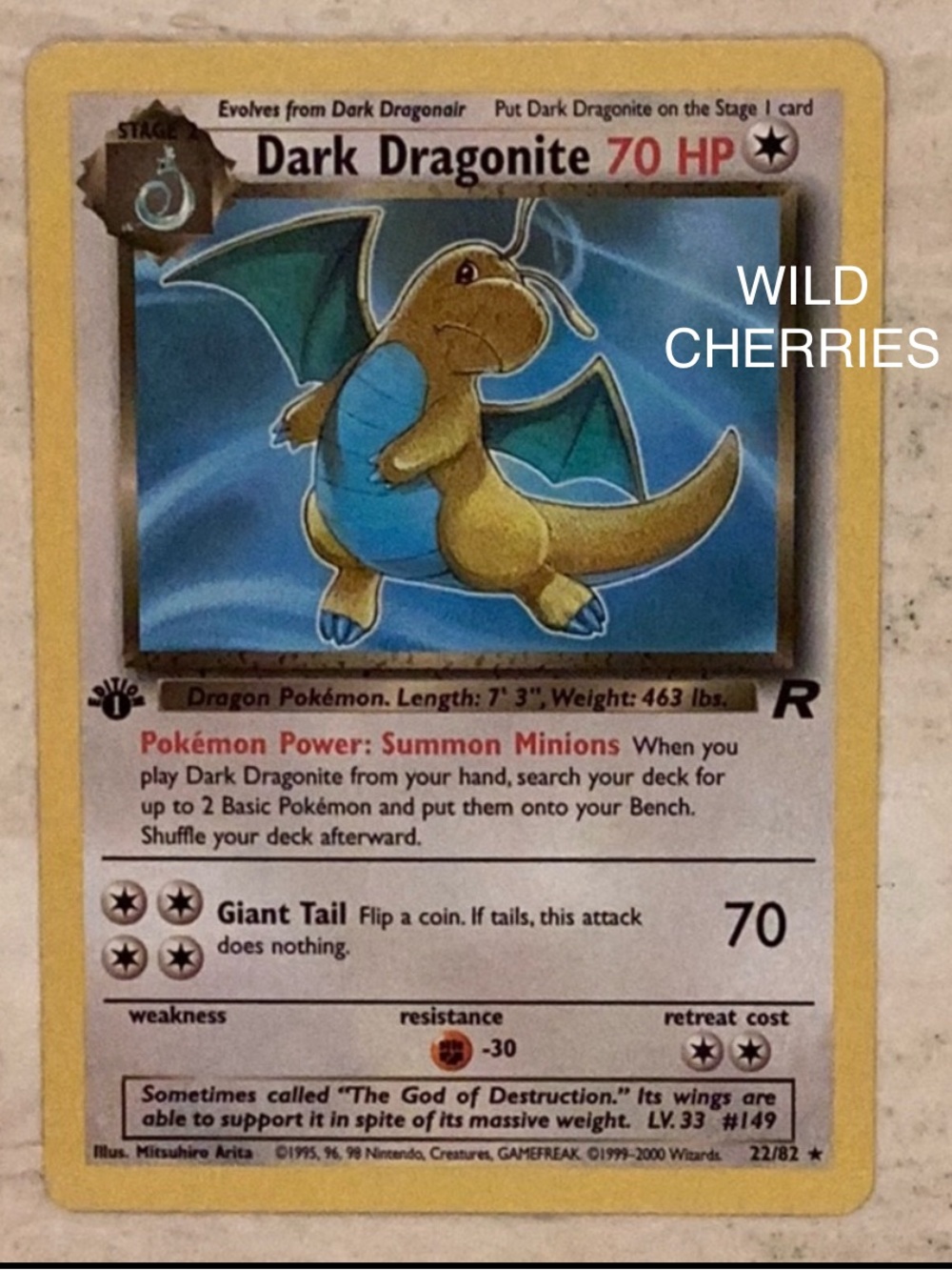 Dark Dragonite 1st Edition 2000 Pokemon Card 22/82 Non Holo Team Rocket Rare #22